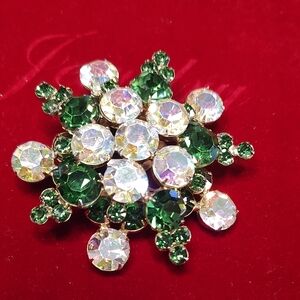 Elegant Green and White Crystal Brooch